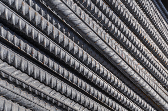 Steel striped construction rods called Rebar
Close view of strong metal rods used in construction
