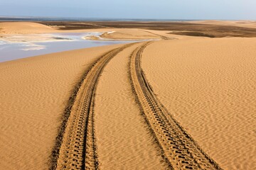 Wheel Tracks in Desert near Walvis Bay, Namibia