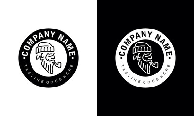 Fototapeta premium Ilustracja wektorowa grafika logo sylwetka starego człowieka palenia w kręgu na czarno-białym tle.