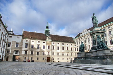Fototapeta na wymiar View of Statue of Emperor Francis II in the Courtyard of Hofburg, Vienna Old Town