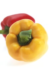 Sweet Red and Sweet Yellow Pepper, capsicum annuum, Against White Background