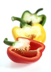 Red Yellow and Green Sweet Pepper, capsicum annuum, Against White Background