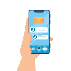 hand holding, smartphone with online chat messages, chat digital communication online vector illustration design