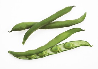Fresh Broad Beans, vicia faba agaist White Background