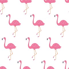 Tropical seamless summer pattern with flamingo. Vector illustration for textile, wallpaper design, cards