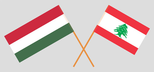 Crossed flags of Lebanon and Hungary