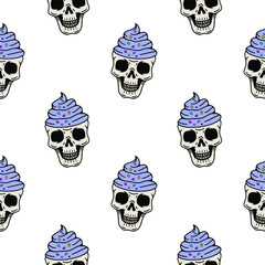 color skull ice cream with cream seamless pattern
