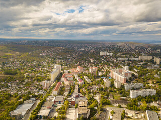 Panorama of the city in cloudy weather top view. Kishinev, Moldova republic of.
