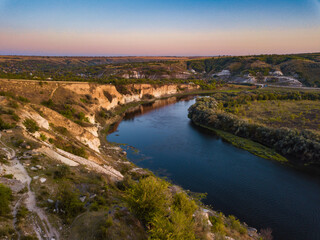 Obraz premium Magestic sunset over river. Autumn landscape. Dniester river, Moldova.