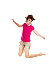 Girl jumping isolated on white background
