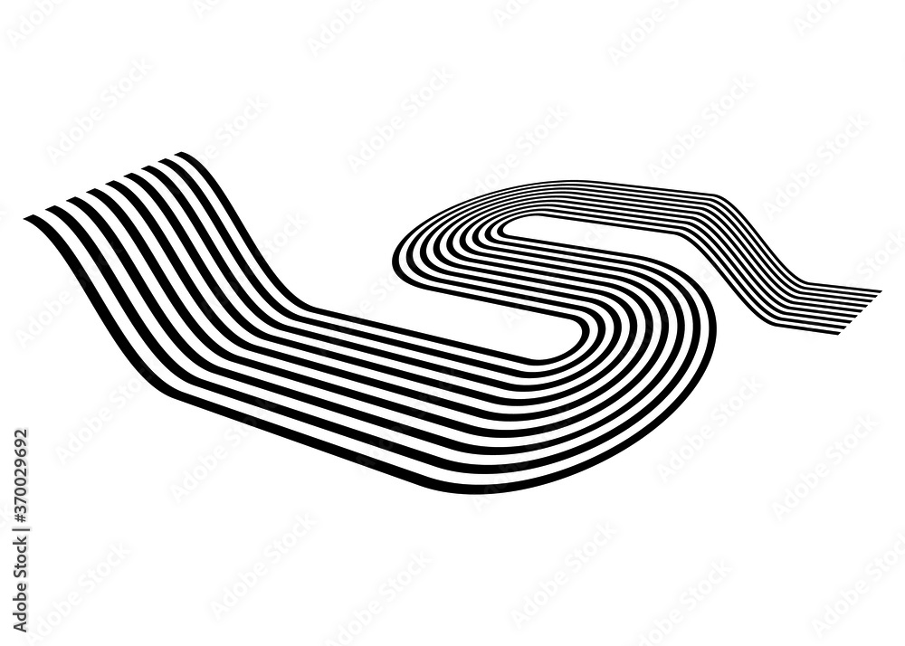 Poster an abstract track of black curved parallel lines on a white background. trendy vector pattern