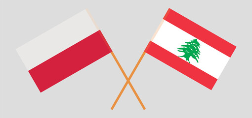 Crossed flags of Lebanon and Poland