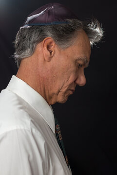 Jewish Man Rabbi, Praying While Wearing His Yamaka