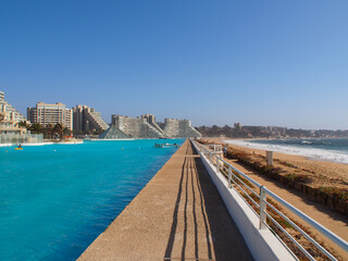 Fototapeta na wymiar Algarrobo, Chile - 02.21.2020: World's Biggest Pool in San Alfonso del Mar.