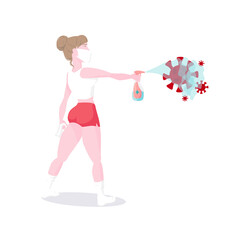 the girl carries out disinfection. coronavirus