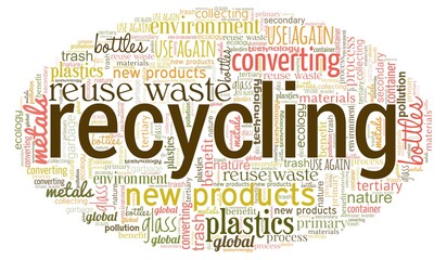 Recycling word cloud isolated on a white background.