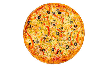 Delicious pepperoni pizza in tomato sauce and mozzarello cheese and not only directly from the oven. Well suited for the preparation of the menu