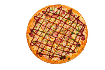 Delicious hunting pizza in tomato sauce and mozzarella cheese and not only directly from the oven. Well suited for the preparation of the menu