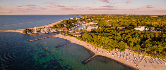 Top View Timmendorf Beach view during Summer time with Sunset colors - obrazy, fototapety, plakaty
