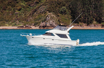 Motor yacht in Bay of Islands, New Zealand