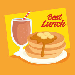 poster best lunch, pancakes and milkshake vector illustration design