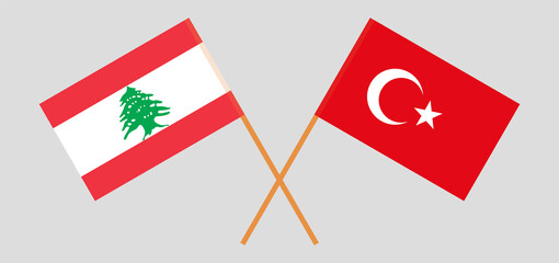 Crossed flags of Lebanon and Turkey