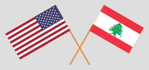 Crossed flags of Lebanon and the USA.