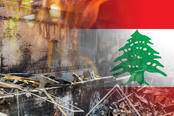 Beirut destruction after the tragic explosion happened in Port of Beirut on National flag of Lebanon
