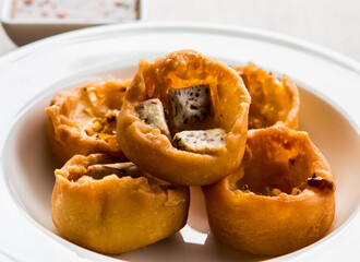 Fried taro in plate , Thai street dessert