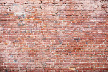 Red brick wall, wide panorama of masonry, background, texture grunge background
