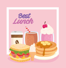 poster of best lunch, with delicious food vector illustration design