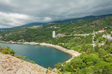 Obraz na płótnie Canvas South coast of Crimea, view of the bay, sea, park and mountains, cape Plaka