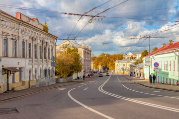 Fototapeta na wymiar Yauzskaya street in autumn, old center Moscow