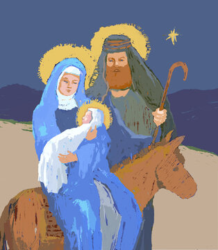 Holy Family La Posada Journey Christmas Illustration