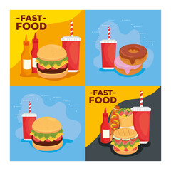 set of posters, delicious fast food vector illustration design