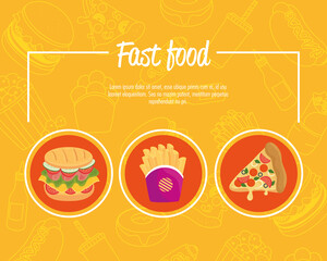 poster with set of delicious fast food vector illustration design