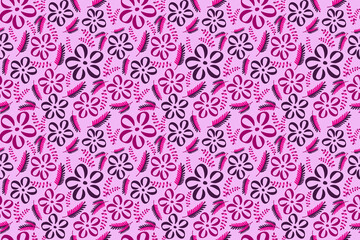 Cute hand drawn pink flower seamless pattern. Simple floral bright background for fabric, wallpaper, textile, wrapping paper,cover. EPS 10
