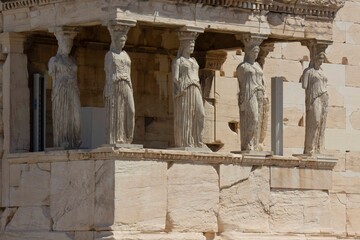 Architectural close-up of the Athens' Acropolis caryatids