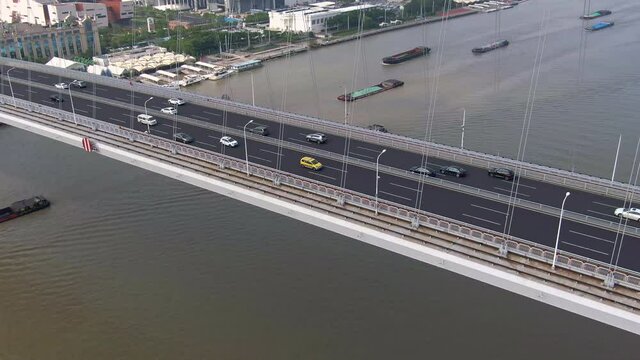Aerial view of Lupu bridge in Shanghai China. Drone shot footage 4k(UHD).