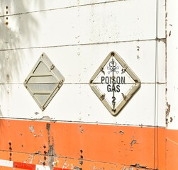 Poison gas sign on old shipping container door