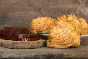 sweet potato and quince paste and fried pastries, traditional Argentine desserts
