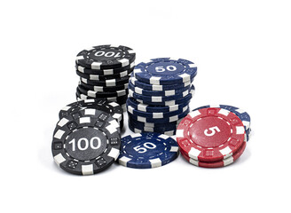 poker chips on white background