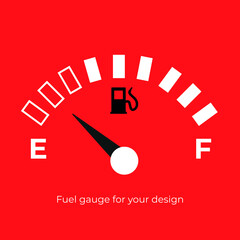 Fuel gauge for your design. Full and empty signs. Red background