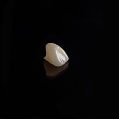 Highly-quality dental crown on a black background, close up tooth morphology.