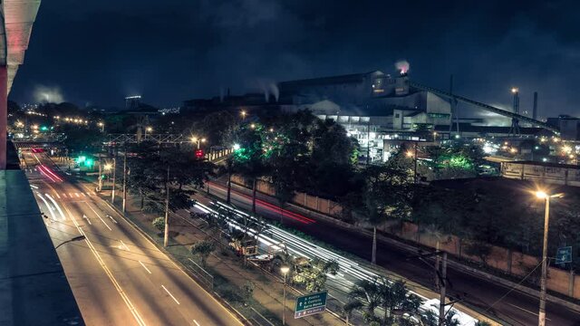 Time lapse traffic at night in Volta Redonda , Brazil
