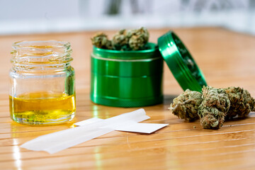 Close up of a crusher papes medical weed buds cannabis oil ready to smoke