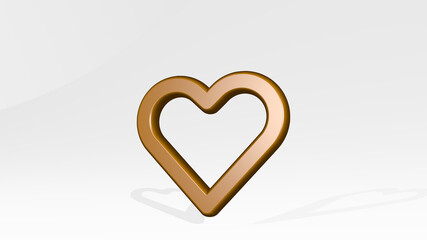 love it alternate from a perspective with the shadow. A thick sculpture made of metallic materials of 3D rendering. illustration and background