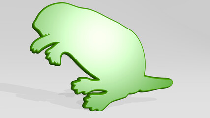 BEAVER stand with shadow. 3D illustration of metallic sculpture over a white background with mild texture. animal and cartoon