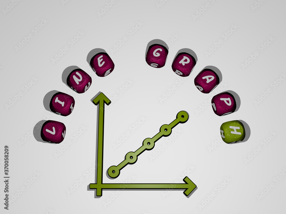 Poster 3d illustration of line graph graphics and text around the icon made by metallic dice letters for th