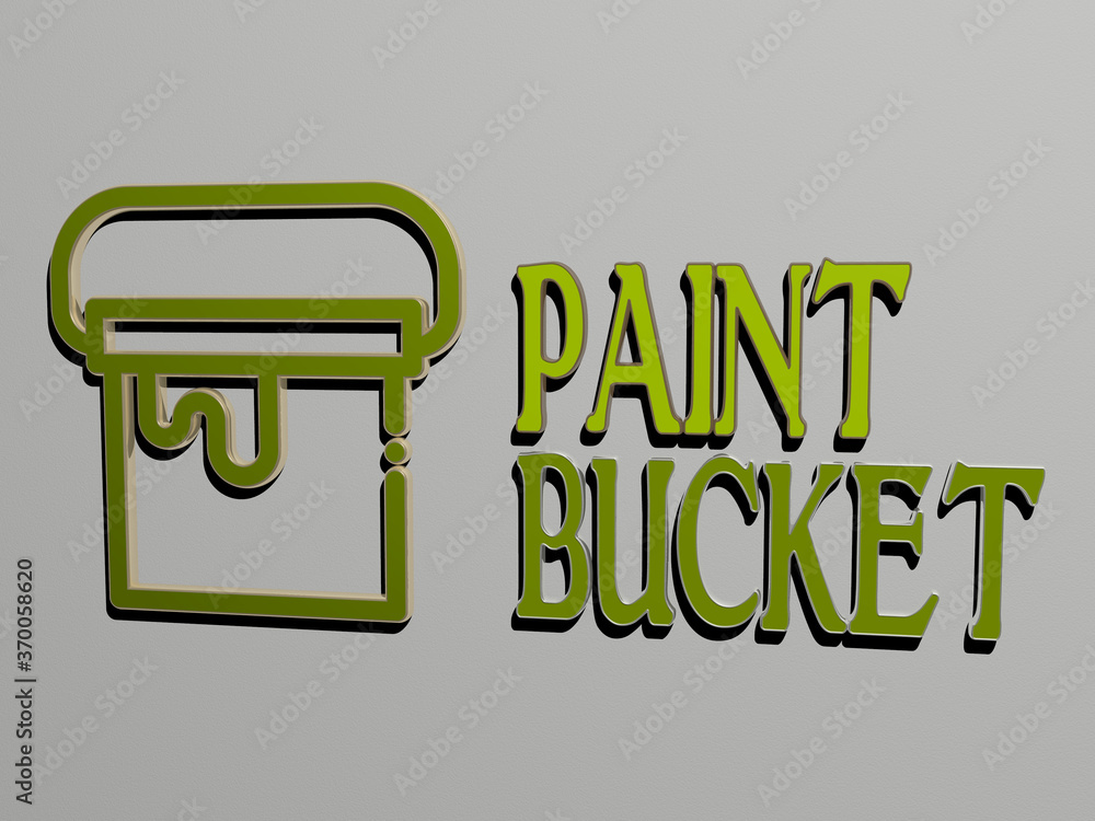 Poster 3d illustration of paint bucket graphics and text made by metallic dice letters for the related mean